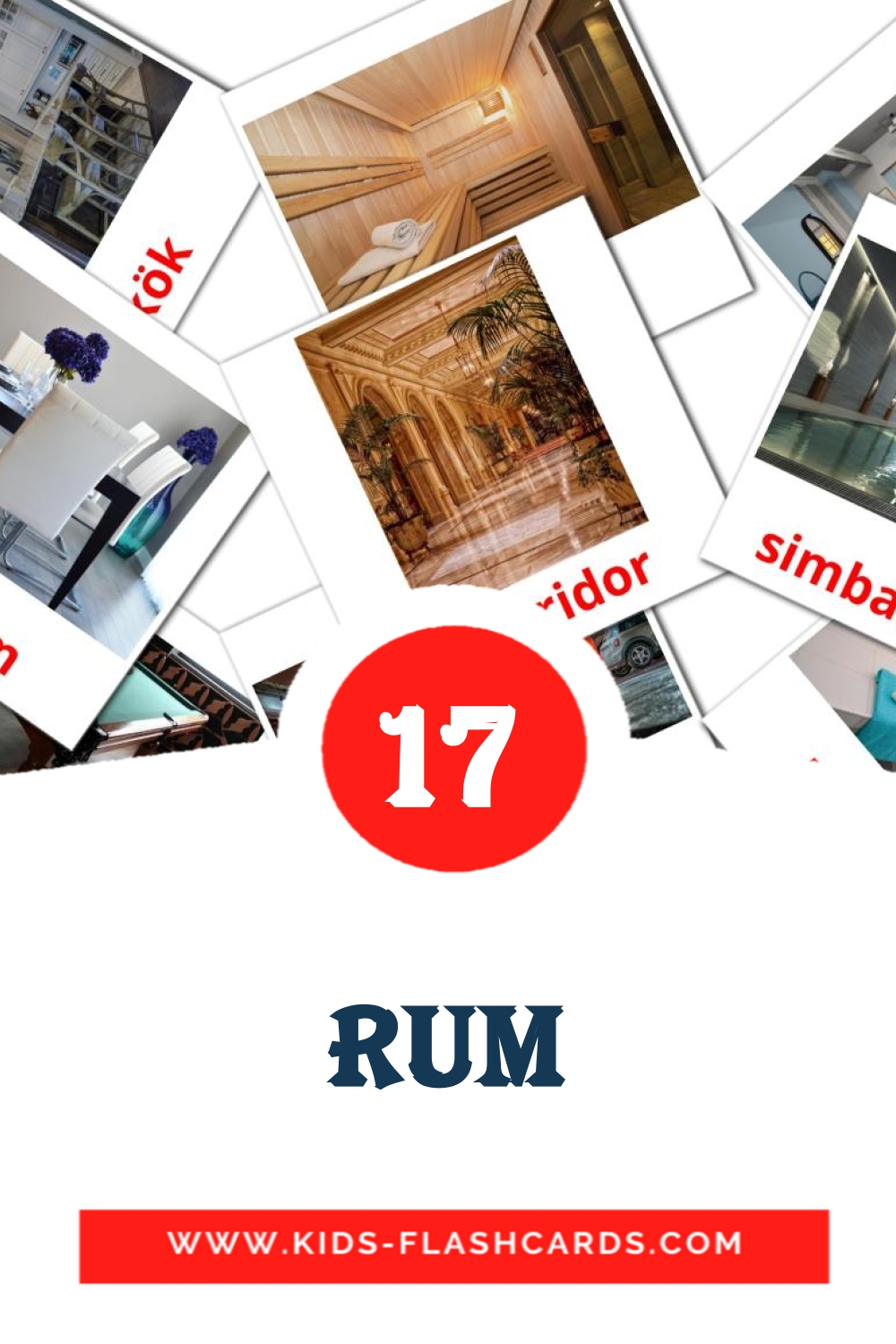 17 carte illustrate di Rum per la scuola materna in svedese