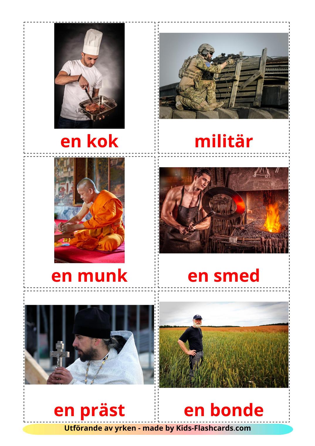 Jobs and Occupations - 51 Free Printable swedish Flashcards 