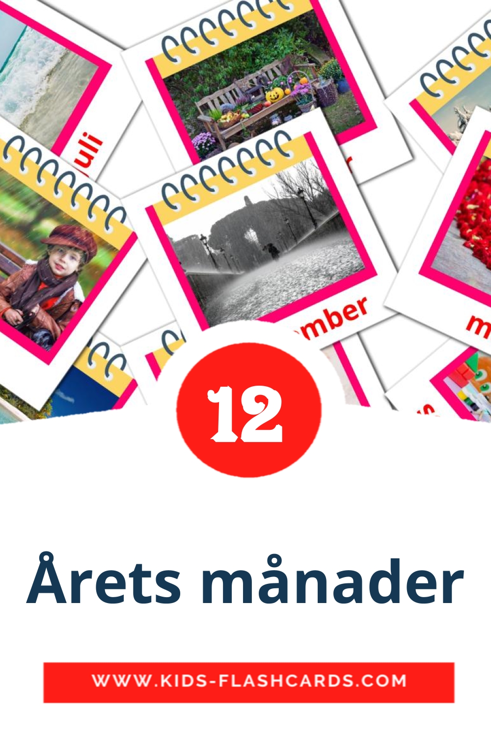 12 Cartões com Imagens de Årets månader para Jardim de Infância em sueco