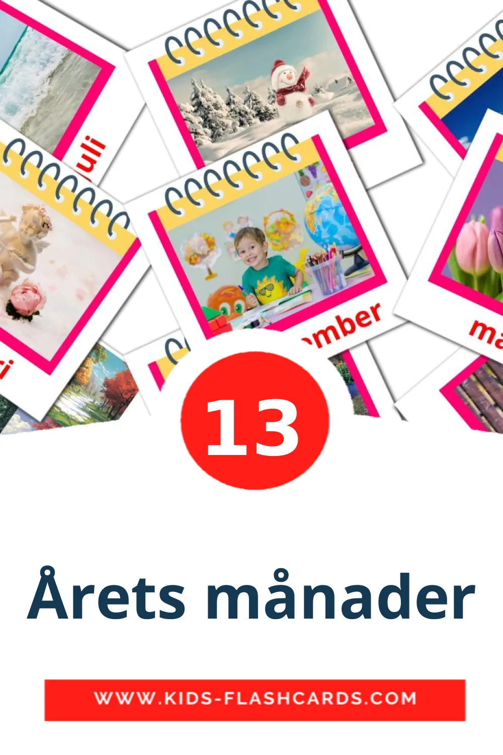 13 tarjetas didacticas de Årets månader para el jardín de infancia en sueco