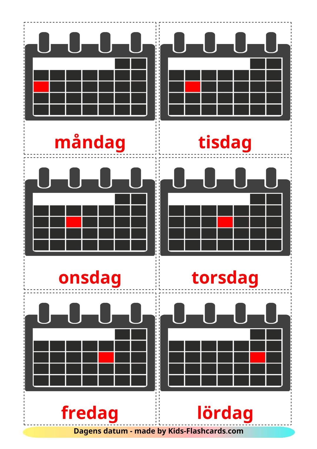 Days of Week - 12 Free Printable swedish Flashcards 
