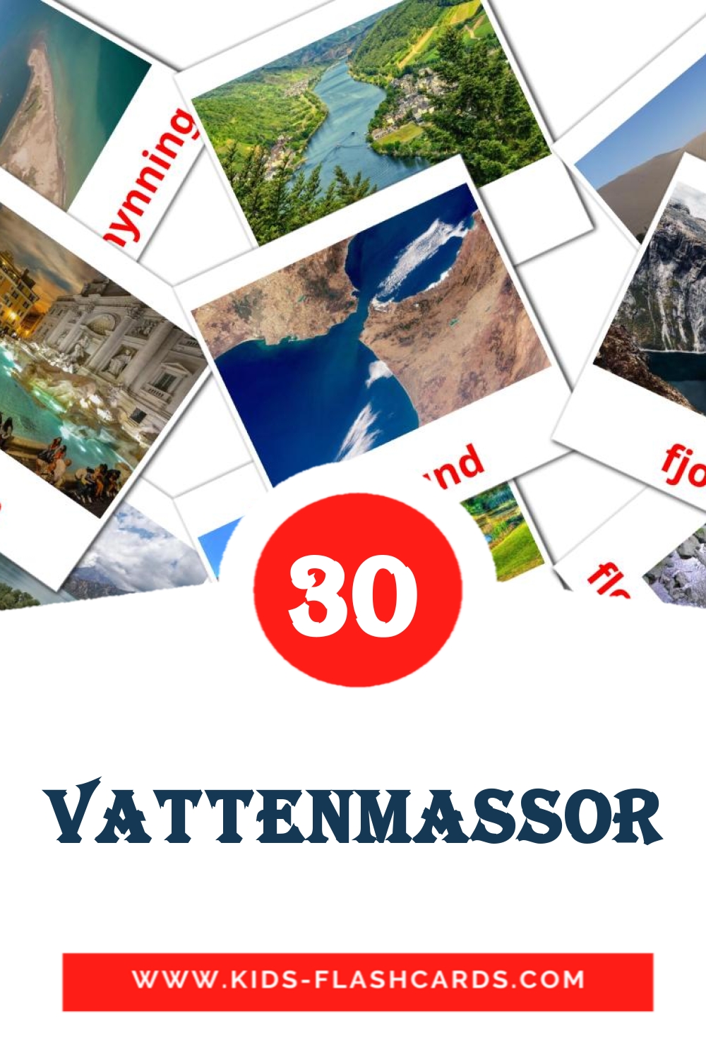 30 cartes illustrées de Vattenmassor pour la maternelle en suédois
