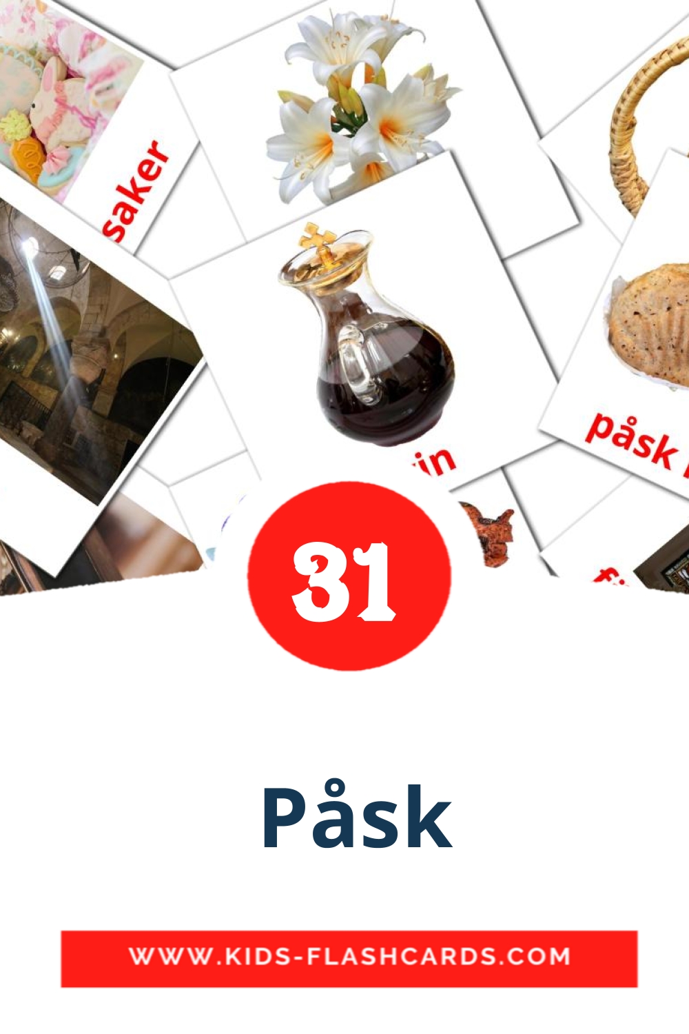 31 tarjetas didacticas de  Påsk para el jardín de infancia en sueco