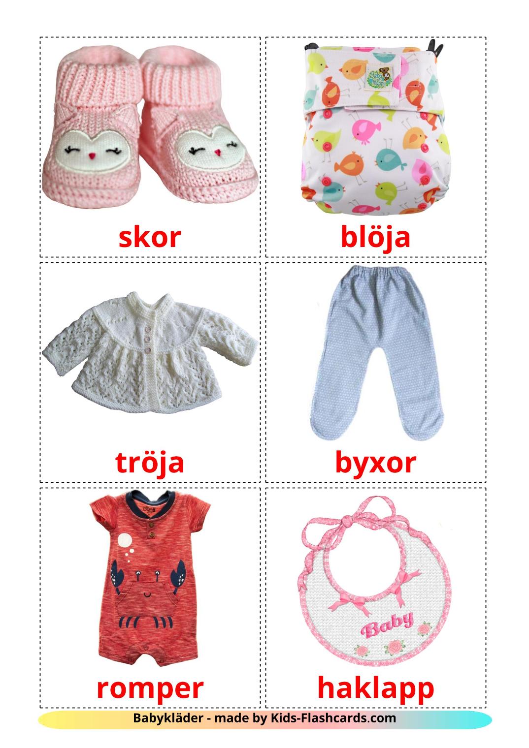Baby clothes - 12 Free Printable swedish Flashcards 