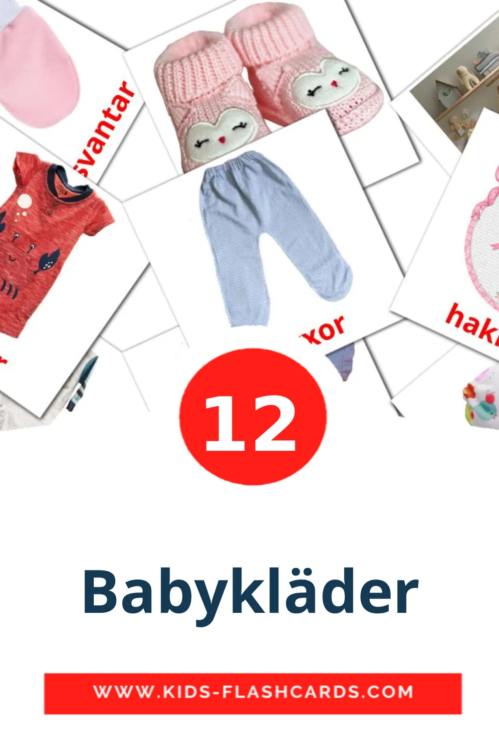 12 tarjetas didacticas de Babykläder para el jardín de infancia en sueco