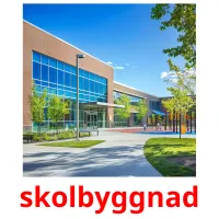 skolbyggnad billedkort for børn med billeder