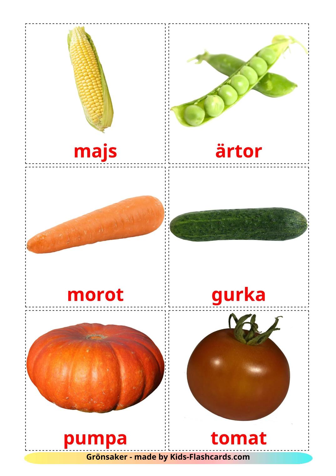 Vegetables - 30 Free Printable swedish Flashcards 