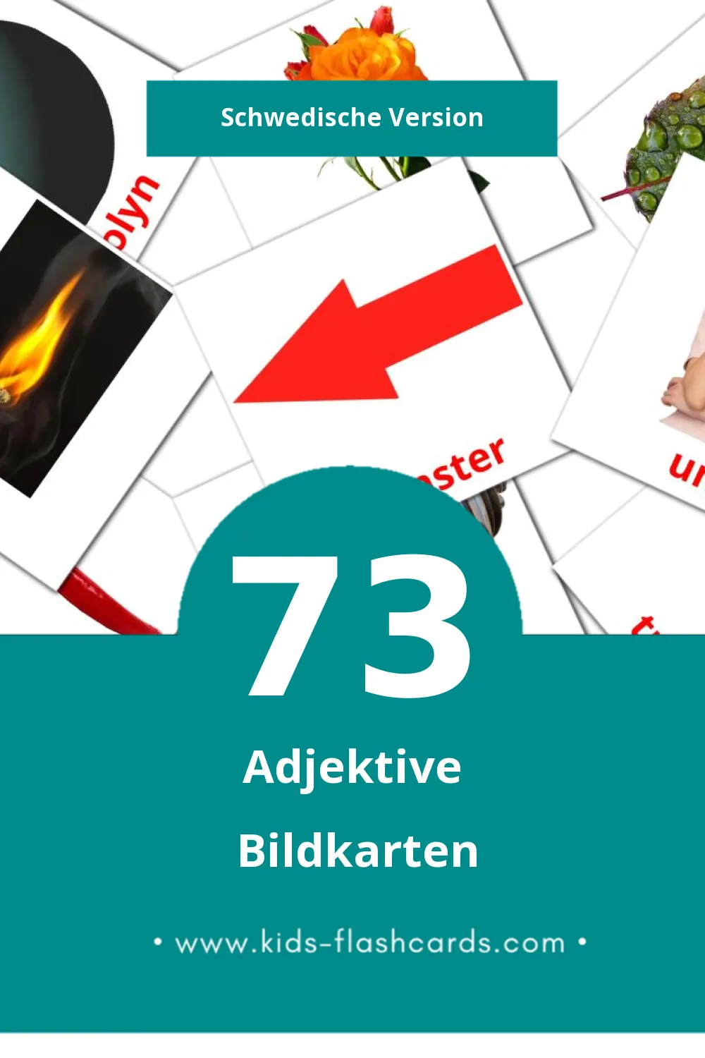 Visual Adjektiv Flashcards für Kleinkinder (73 Karten in Schwedisch)