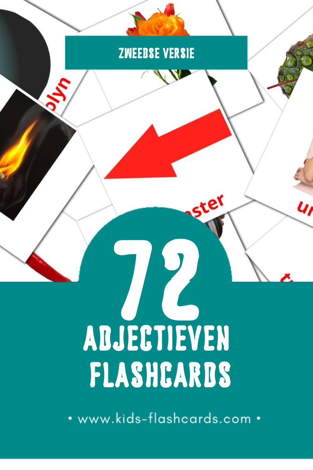 Visuele Adjektiv Flashcards voor Kleuters (72 kaarten in het Zweeds)