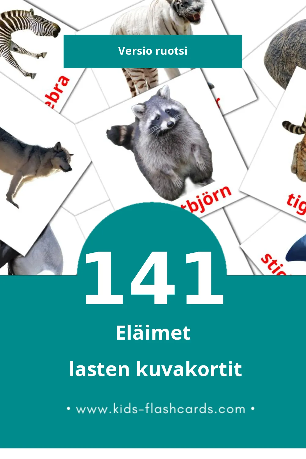 Visuelle billedkort for børn om Djur til småbørn (141 kort på Ruotsiksi)