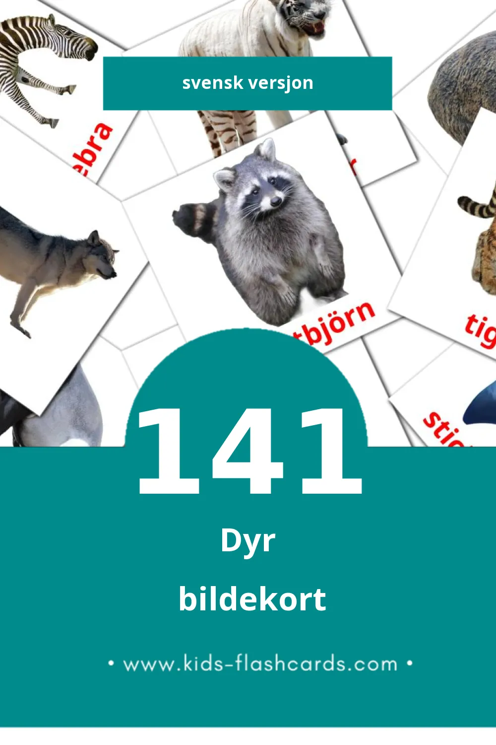 Visuelle Djur bildekort for småbarn (141 kort på Svensk)