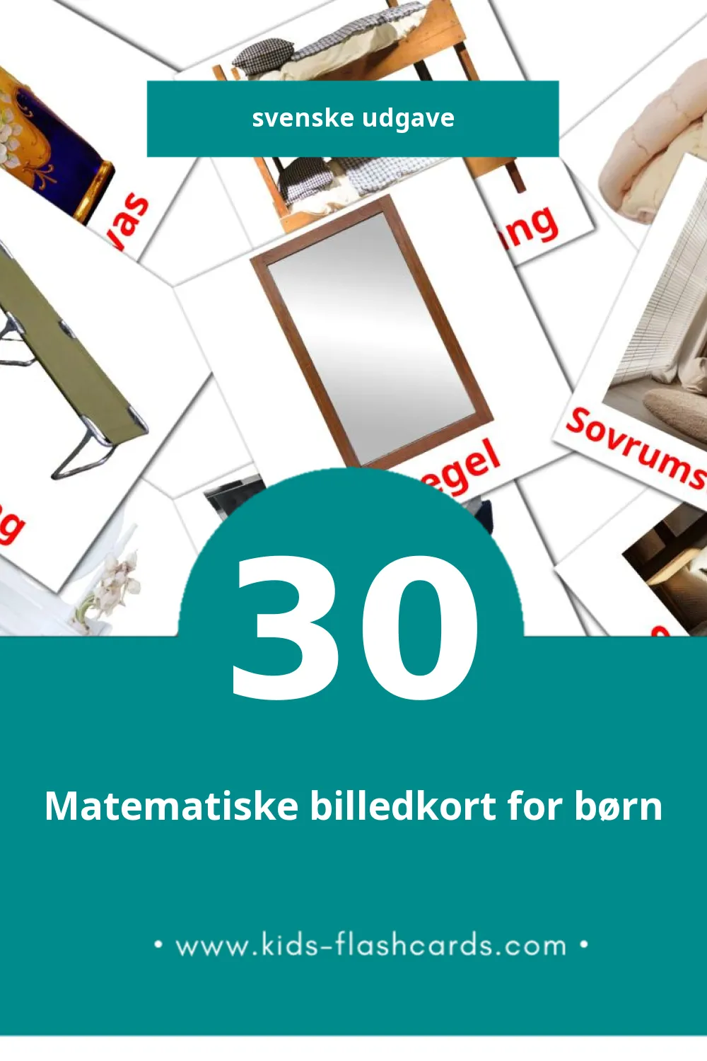 Visuelle billedkort for børn om Sovrum til småbørn (30 kort på Svenske)