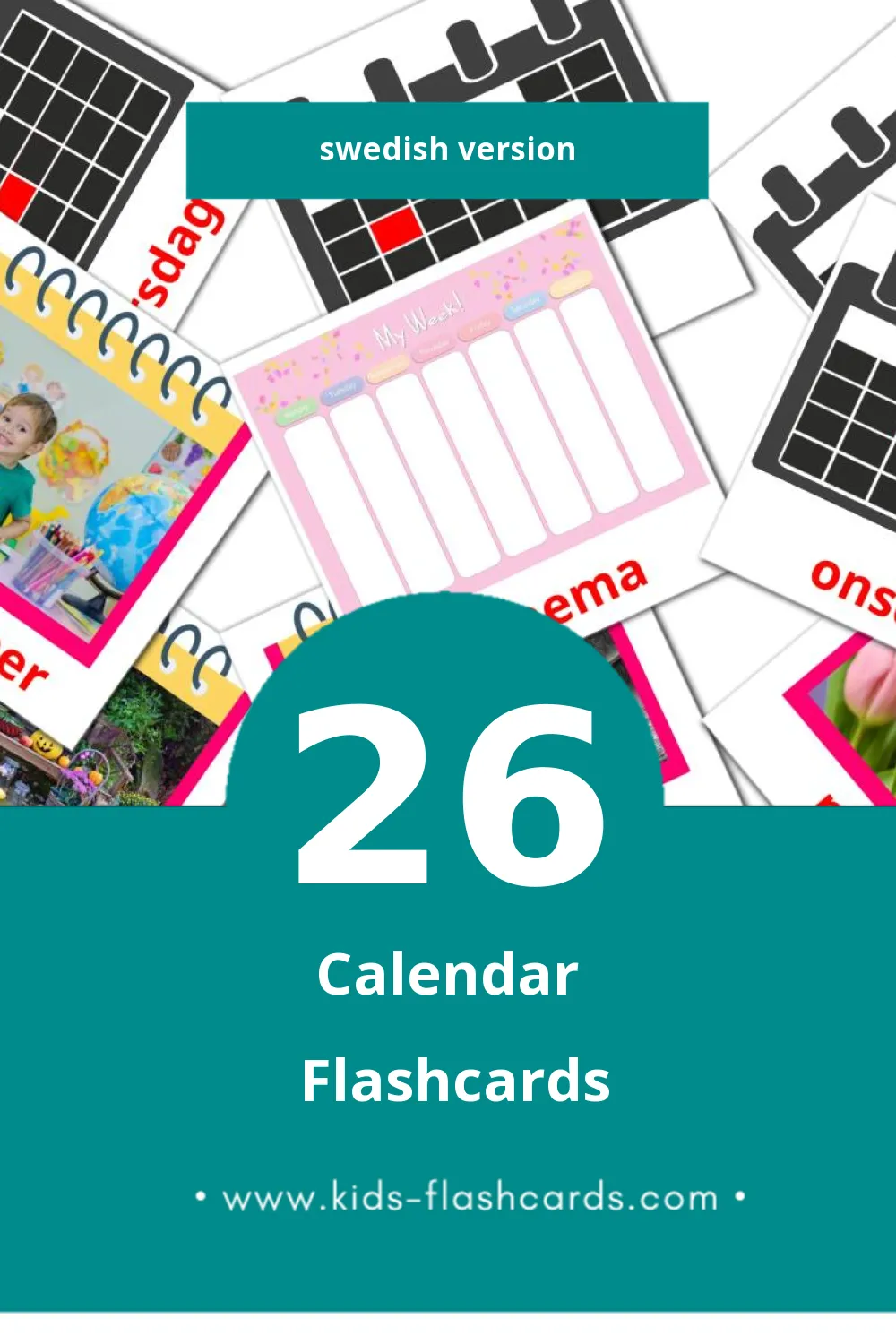 Visual Kalender Flashcards for Toddlers (26 cards in Swedish)