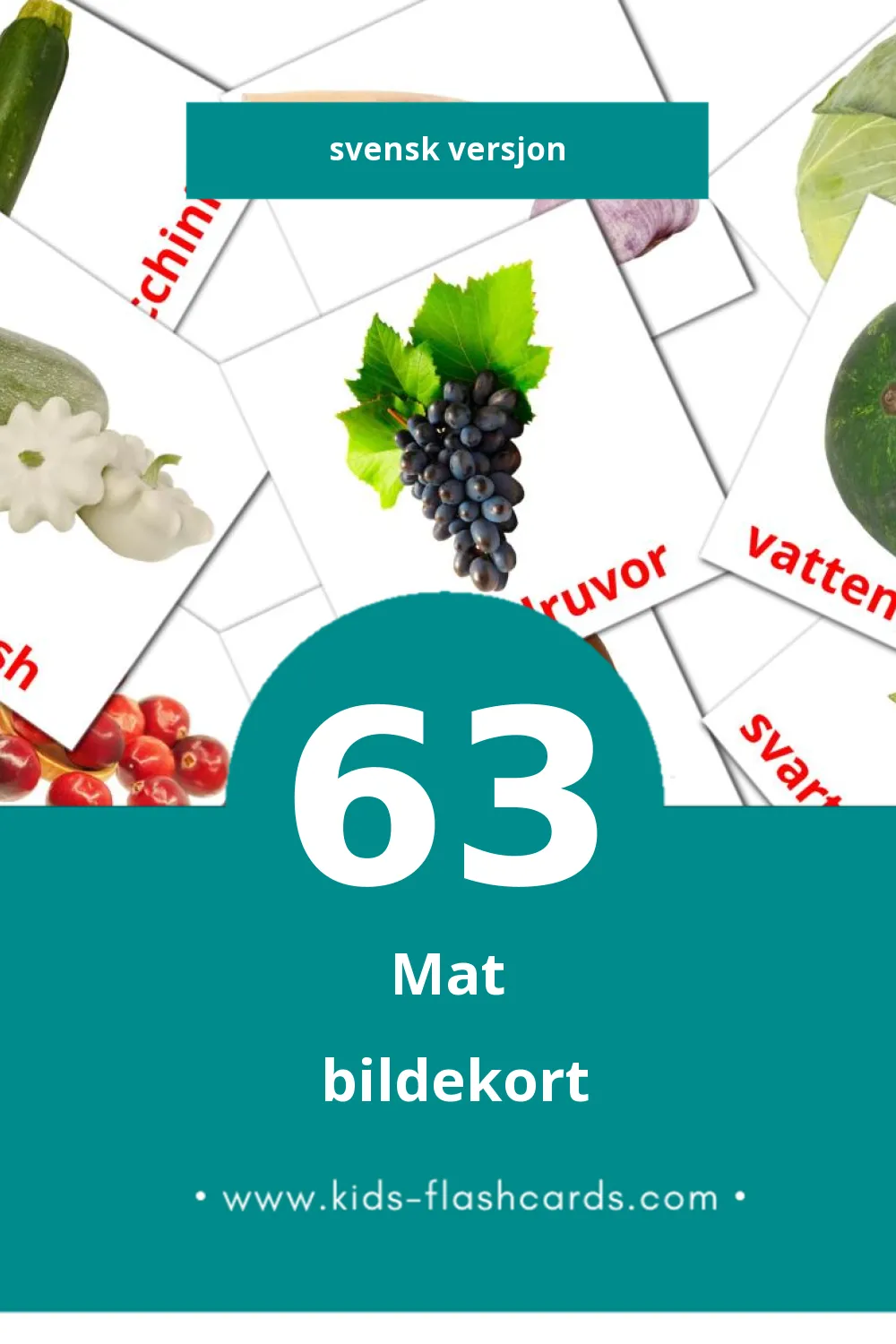 Visuelle Mat bildekort for småbarn (63 kort på Svensk)