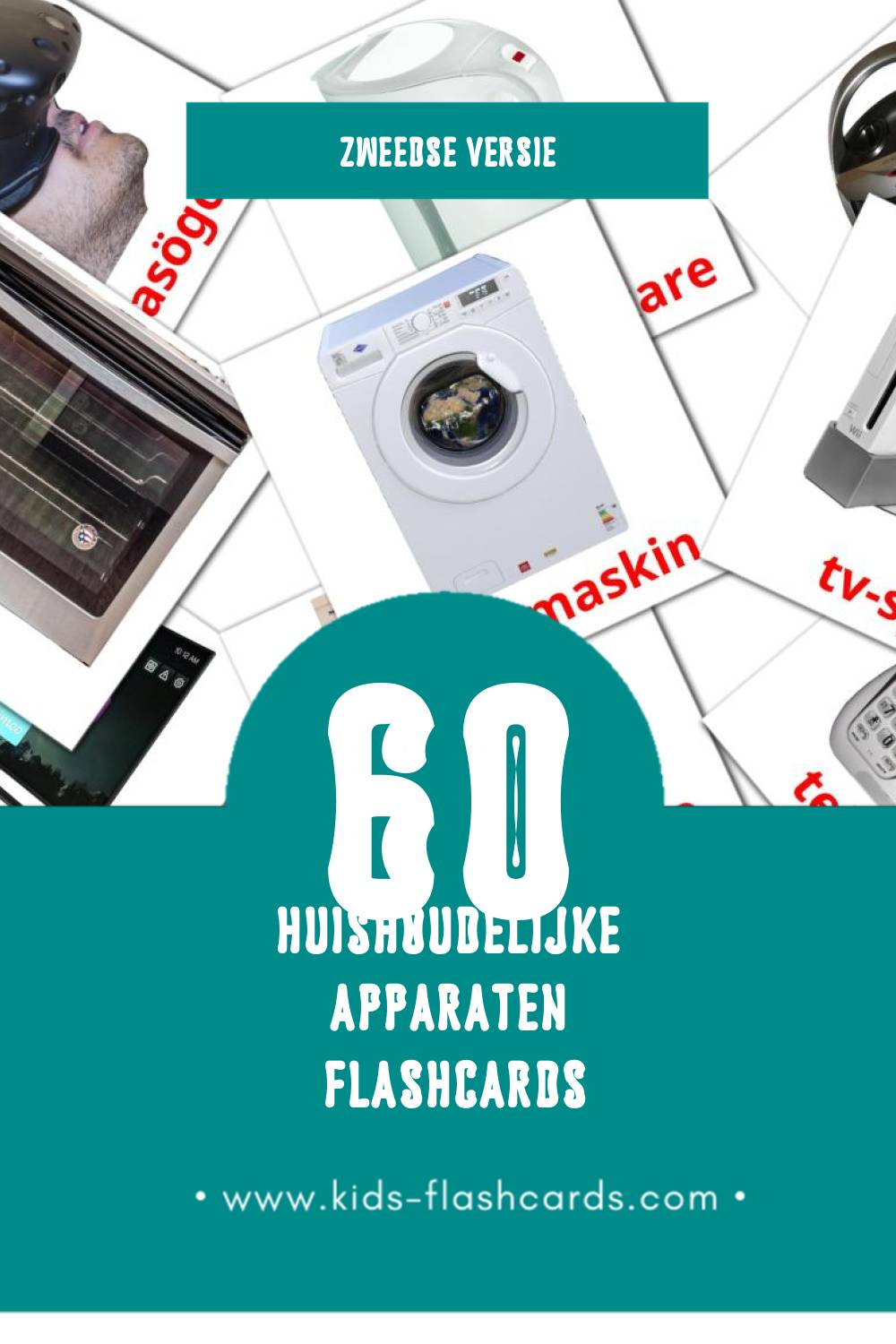 Visuele Hem- och hushållsapparater Flashcards voor Kleuters (60 kaarten in het Zweeds)