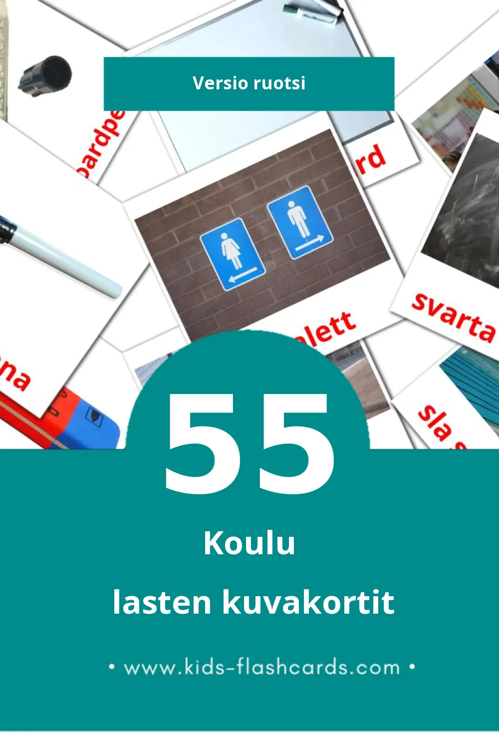 Skola lasten kuvakortit pikkulapsille (55 korttia Ruotsiksi)