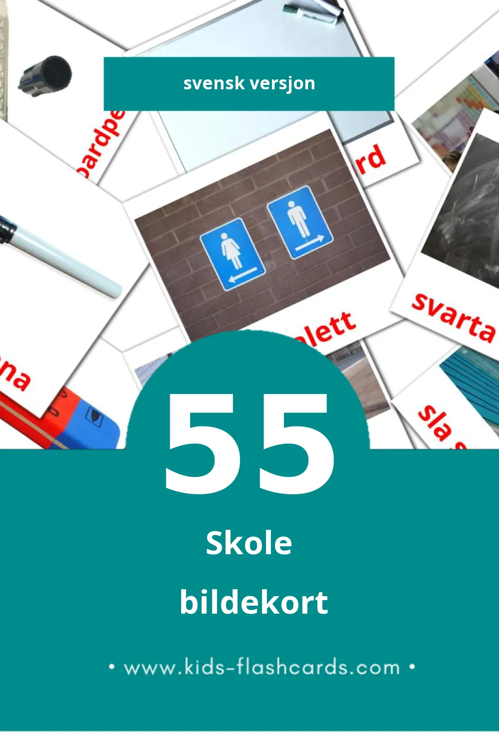 Visuelle Skola bildekort for småbarn (55 kort på Svensk)