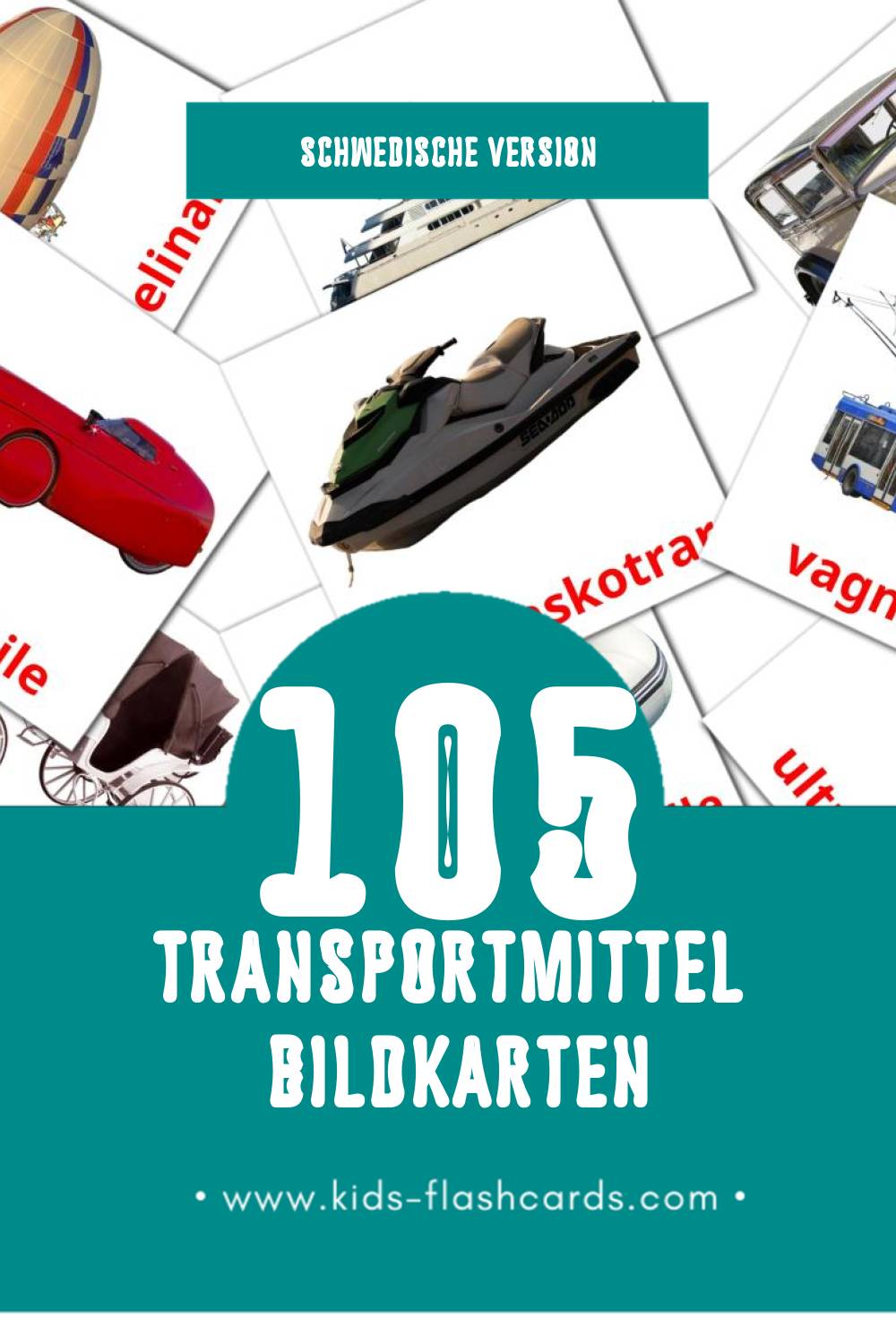 Visual Transport Flashcards für Kleinkinder (105 Karten in Schwedisch)