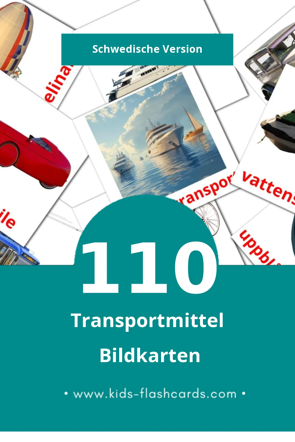 Visual Transport Flashcards für Kleinkinder (110 Karten in Schwedisch)