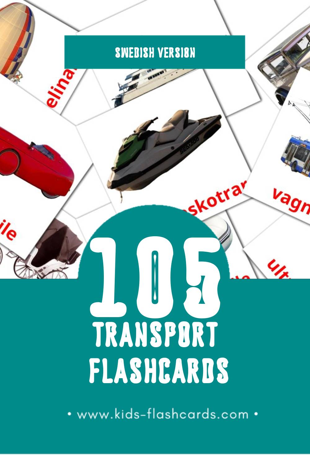 Visual Transport Flashcards for Toddlers (105 cards in Swedish)