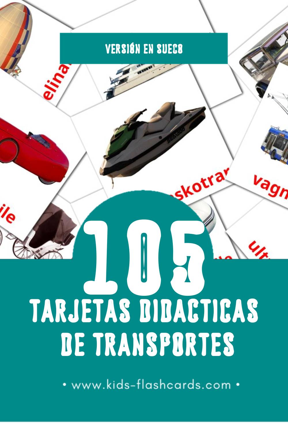 Tarjetas visuales de Transport para niños pequeños (105 tarjetas en Sueco)