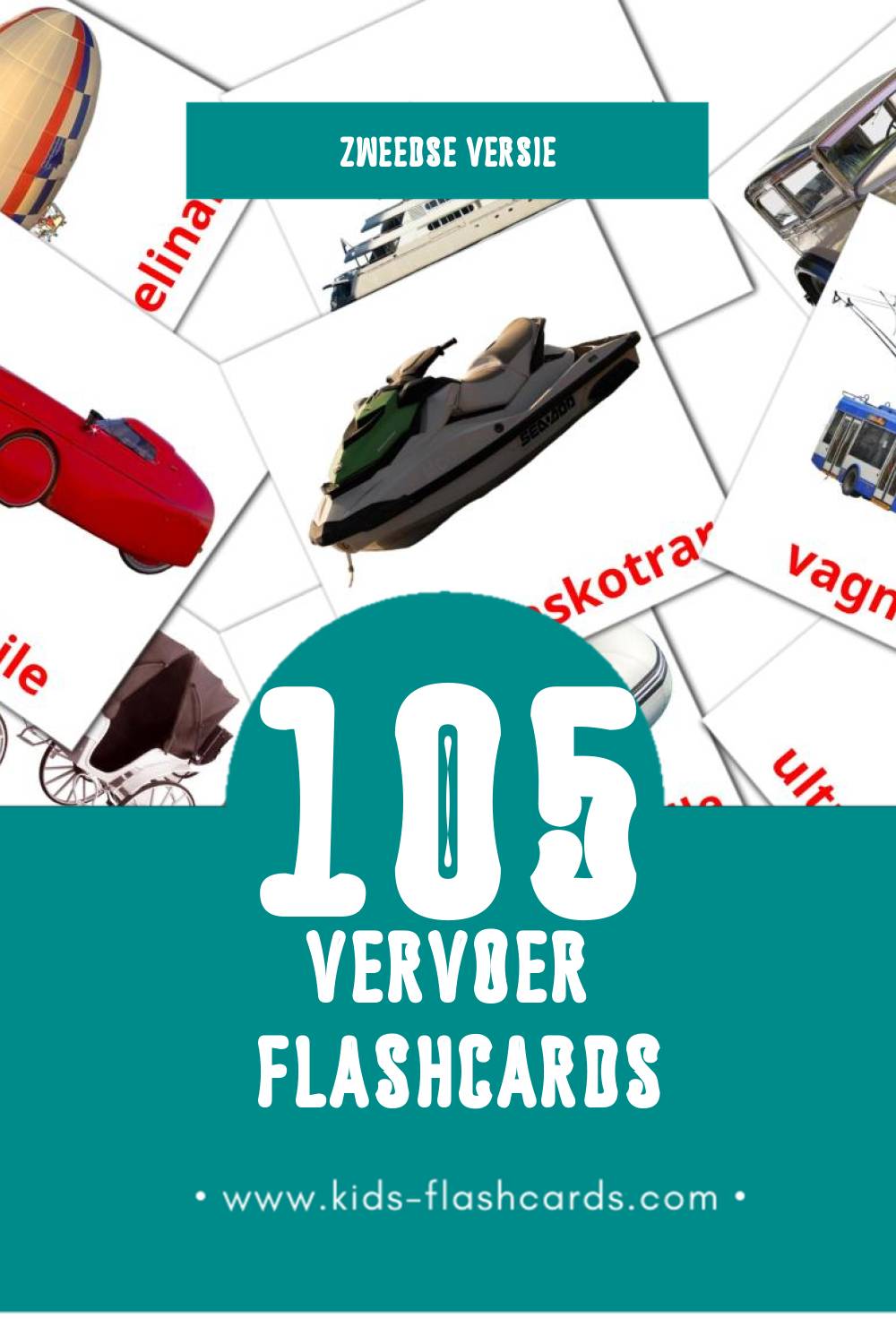Visuele Transport Flashcards voor Kleuters (105 kaarten in het Zweeds)