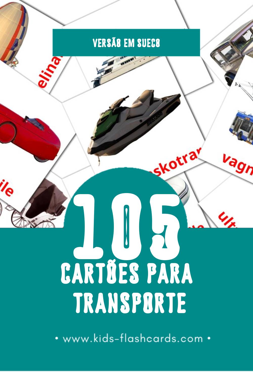 Flashcards de Transport Visuais para Toddlers (105 cartões em Sueco)