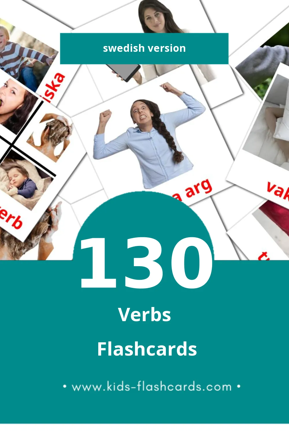 Visual Verb Flashcards for Toddlers (130 cards in Swedish)