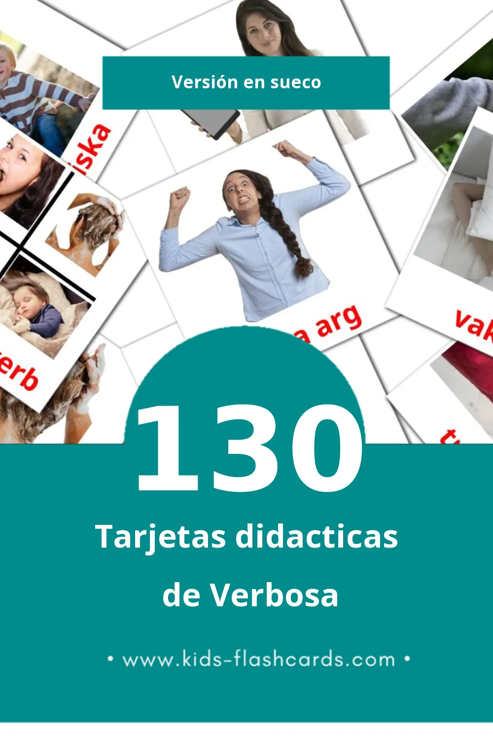 Tarjetas visuales de Verb para niños pequeños (130 tarjetas en Sueco)