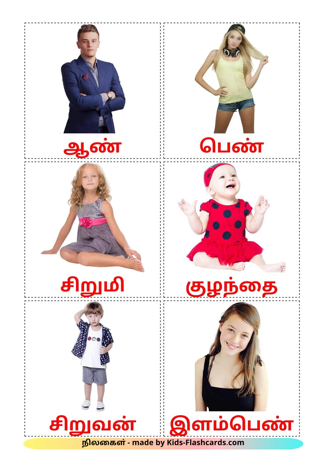 Les Âges de la Vie - 12 Flashcards tamil imprimables gratuitement