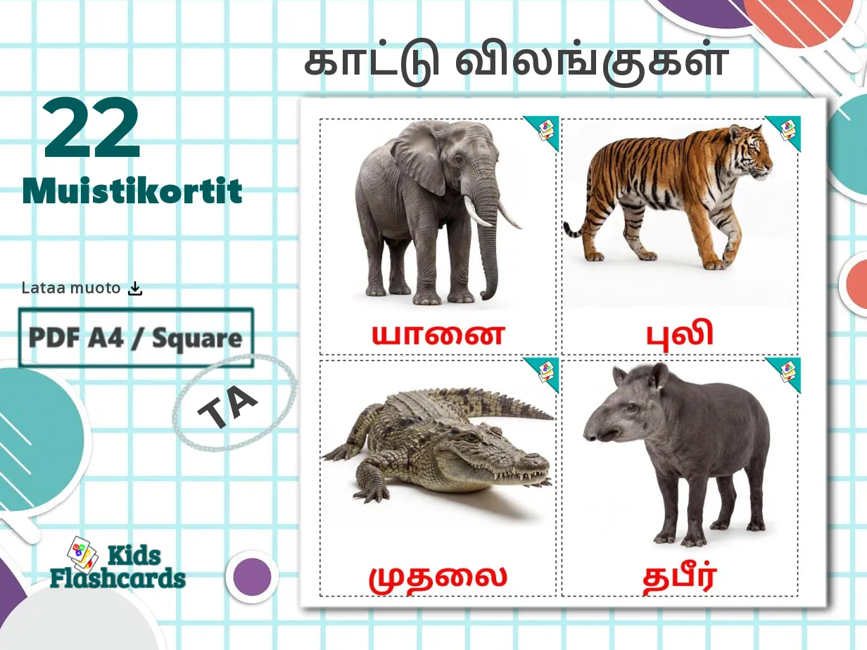 ILMAINEN Viidakon El imet Lasten Kuvakortta PDF muodossa Tamilksi