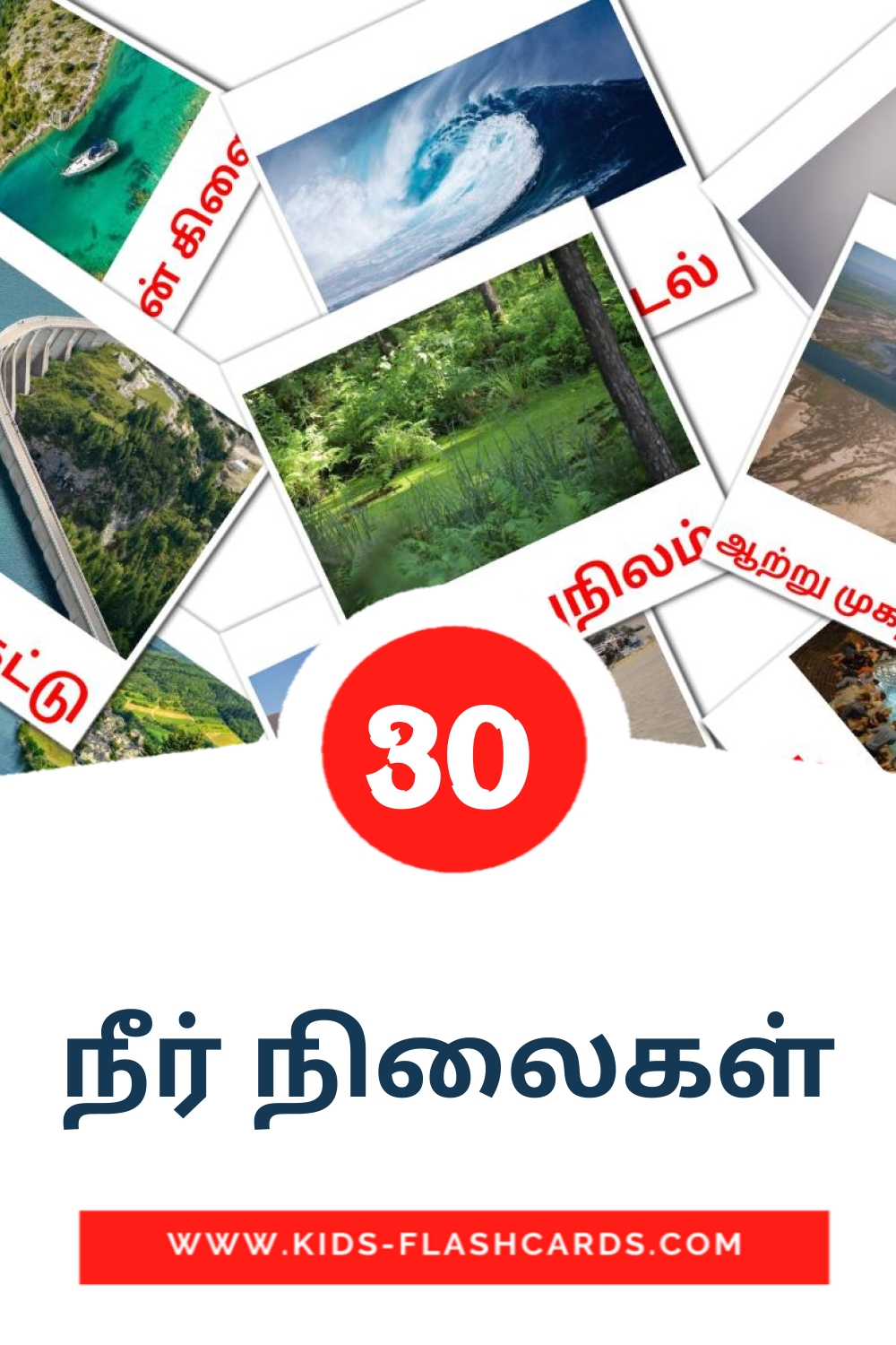 நீர் நிலைகள் на тамильском для Детского Сада (30 карточек)
