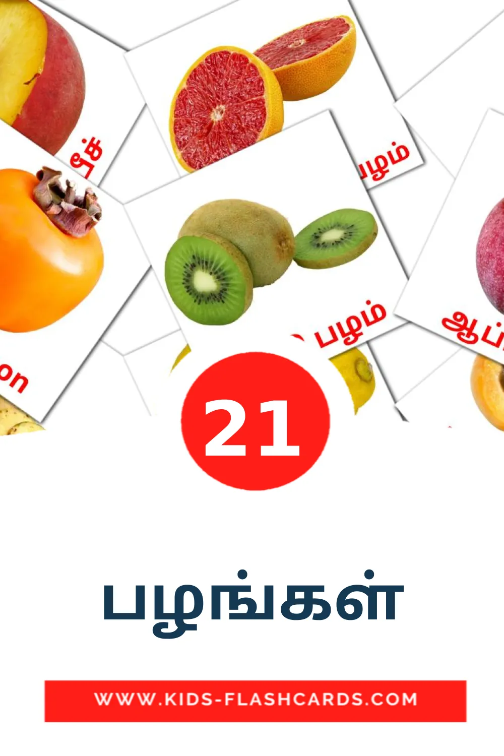 21 cartes illustrées de பழங்கள் pour la maternelle en tamil