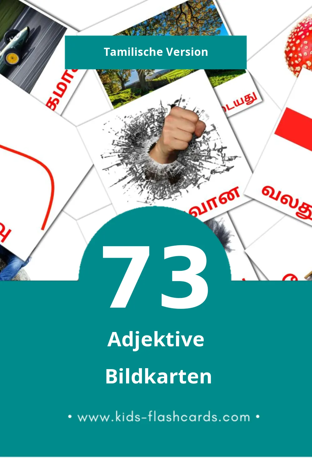 Visual பெயரடை Flashcards für Kleinkinder (73 Karten in Tamilisch)