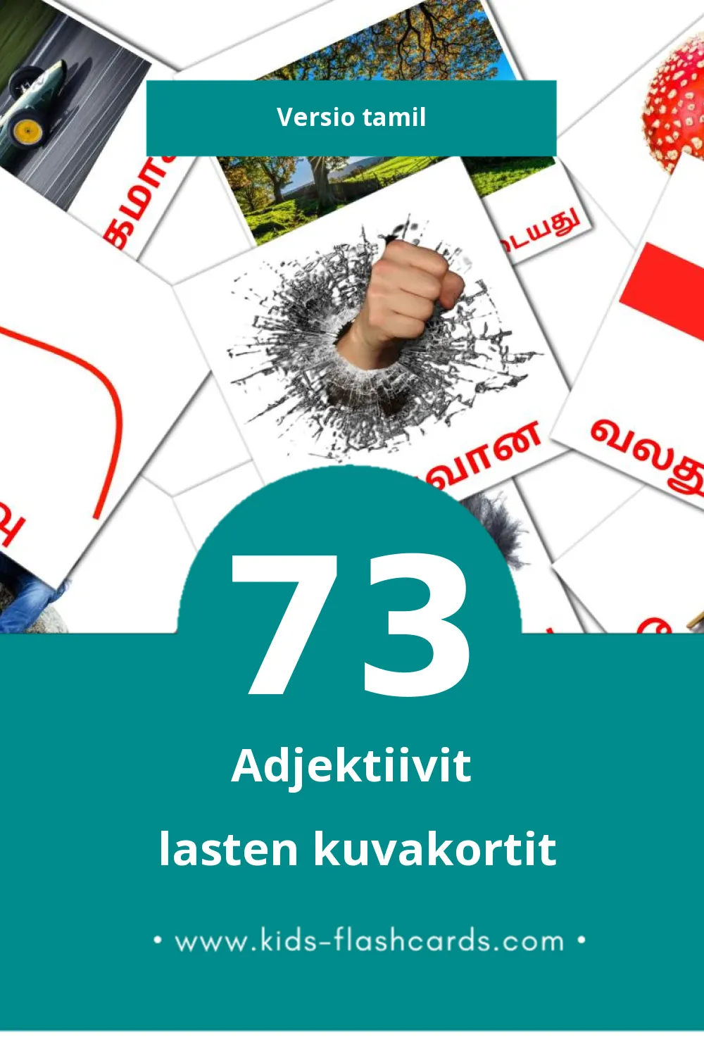 பெயரடை lasten kuvakortit pikkulapsille (73 korttia Tamilksi)