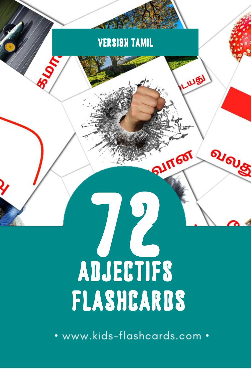 Flashcards Visual பெயரடை pour les tout-petits (74 cartes en Tamil)