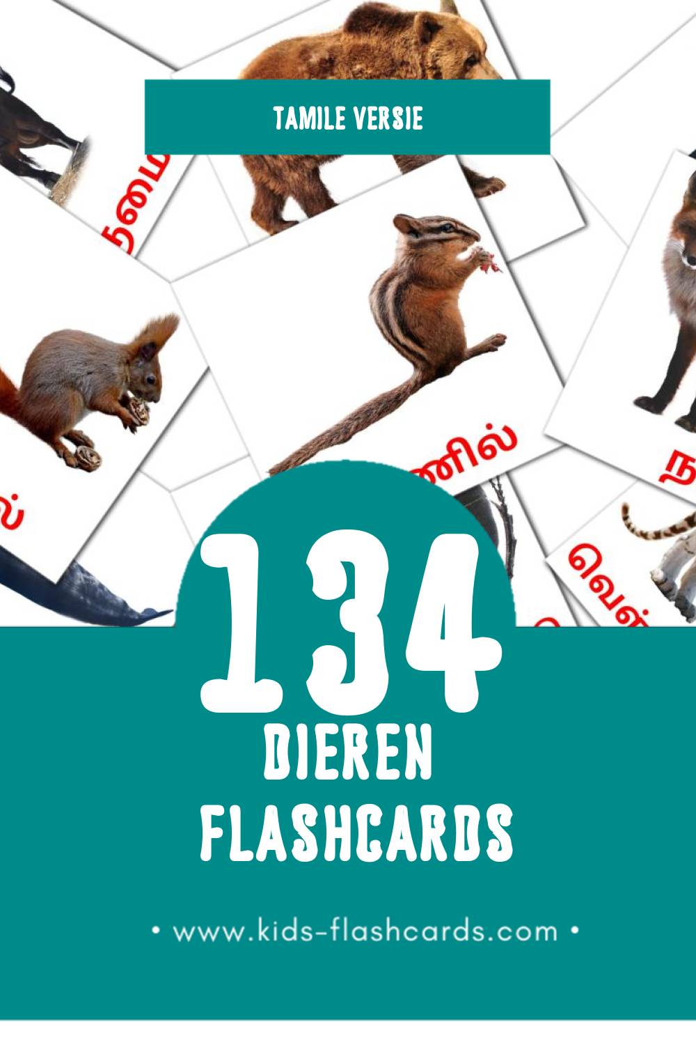 Visuele விலங்குகள் Flashcards voor Kleuters (134 kaarten in het Tamil)