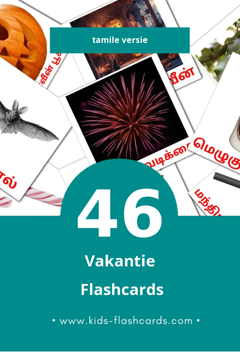 Visuele விடுமுறை Flashcards voor Kleuters (46 kaarten in het Tamil)