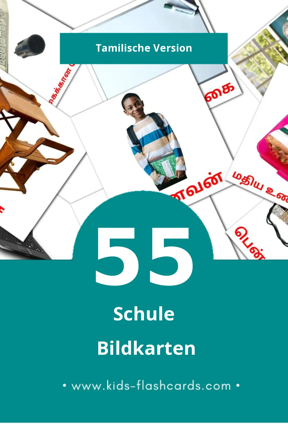 Visual பள்ளி Flashcards für Kleinkinder (55 Karten in Tamilisch)