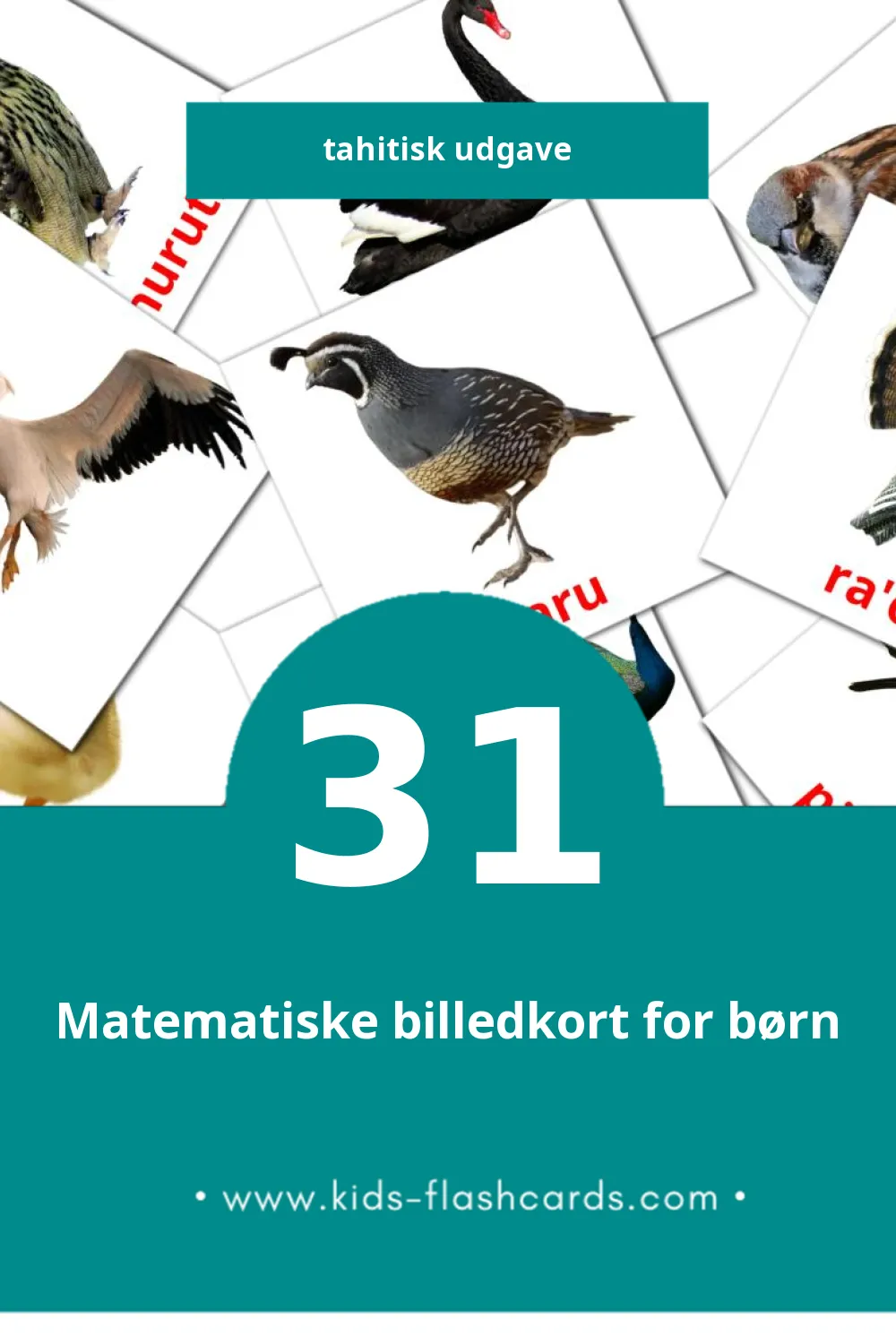 Te mau manu lasten kuvakortit pikkulapsille (31 korttia Tahitisk)