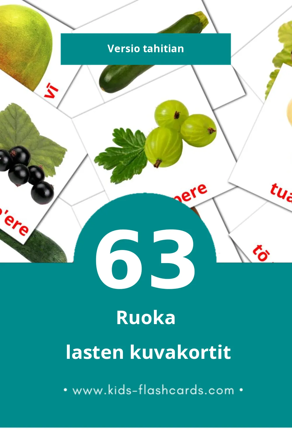 Mā'a lasten kuvakortit pikkulapsille (63 korttia Tahitianksi)