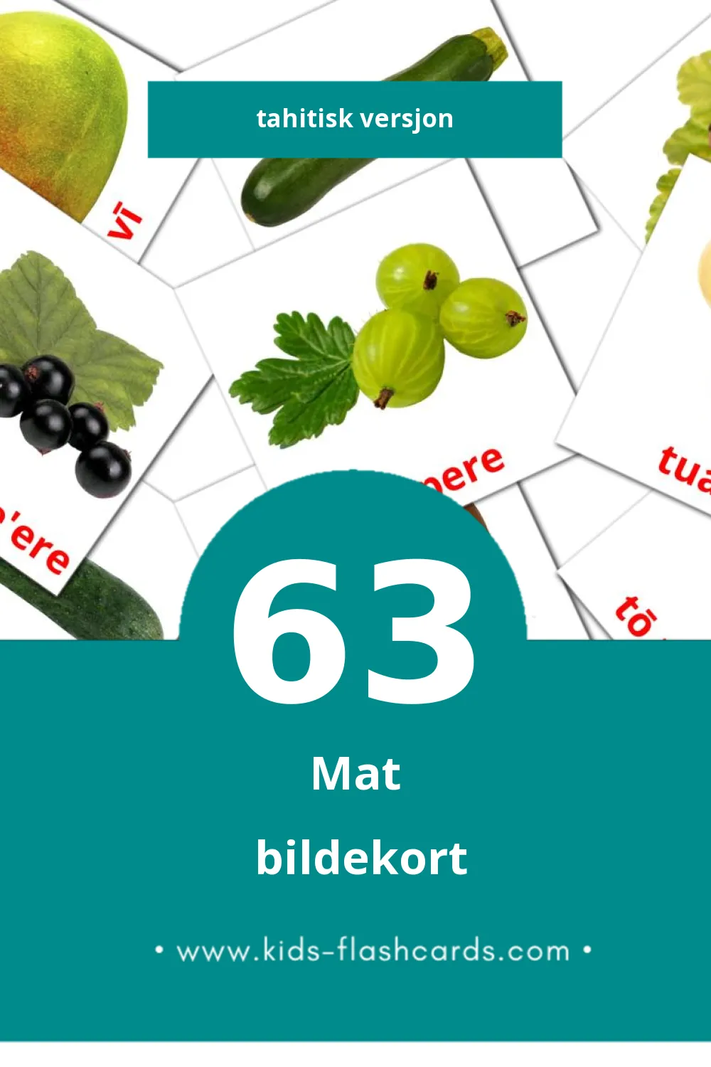 Visuelle Mā'a bildekort for småbarn (63 kort på Tahitisk)