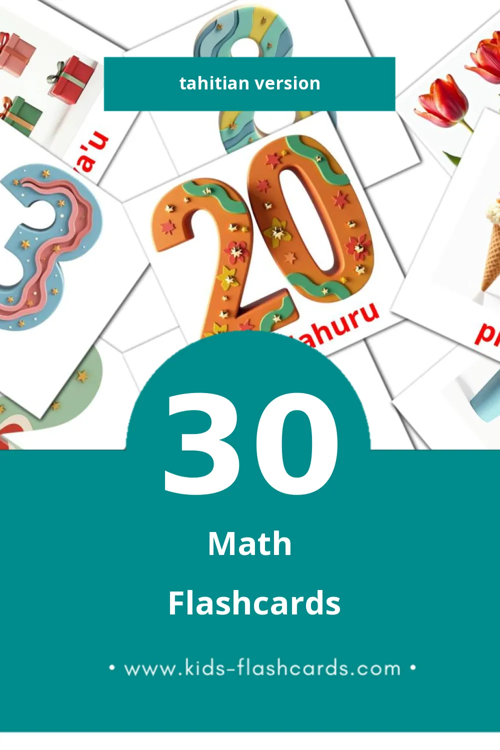 Visual Matemātita Flashcards for Toddlers (30 cards in Tahitian)
