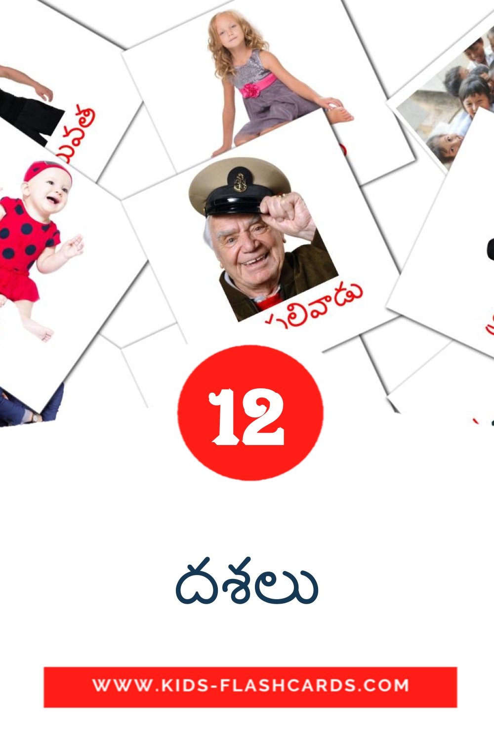 12 tarjetas didacticas de దశలు para el jardín de infancia en telugu