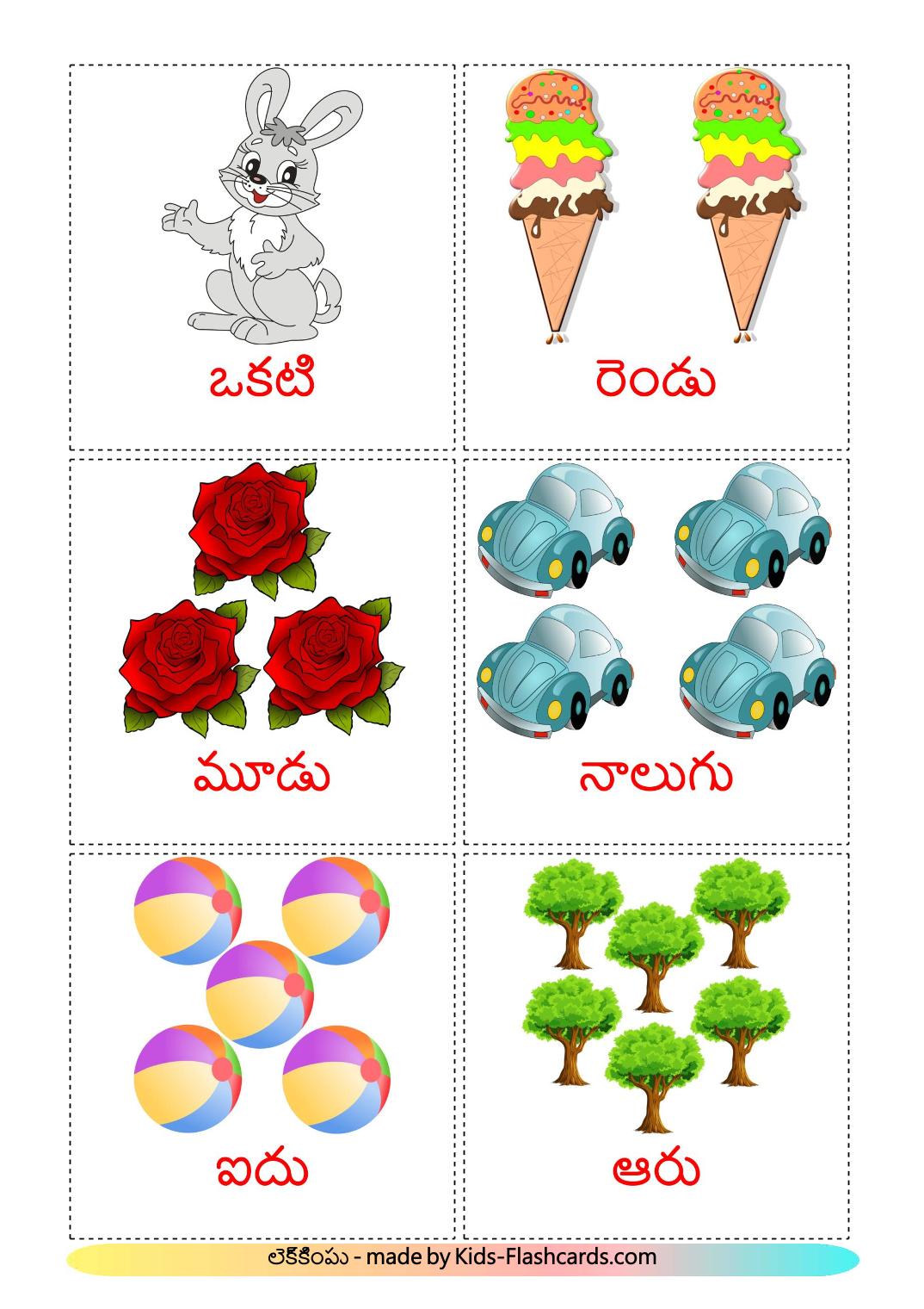 Rechnen - 10 kostenlose, druckbare Telugu Flashcards 