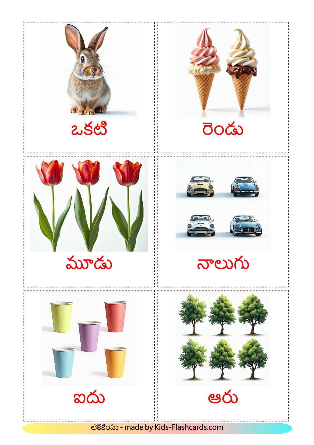 Counting - 10 Free Printable telugu Flashcards 