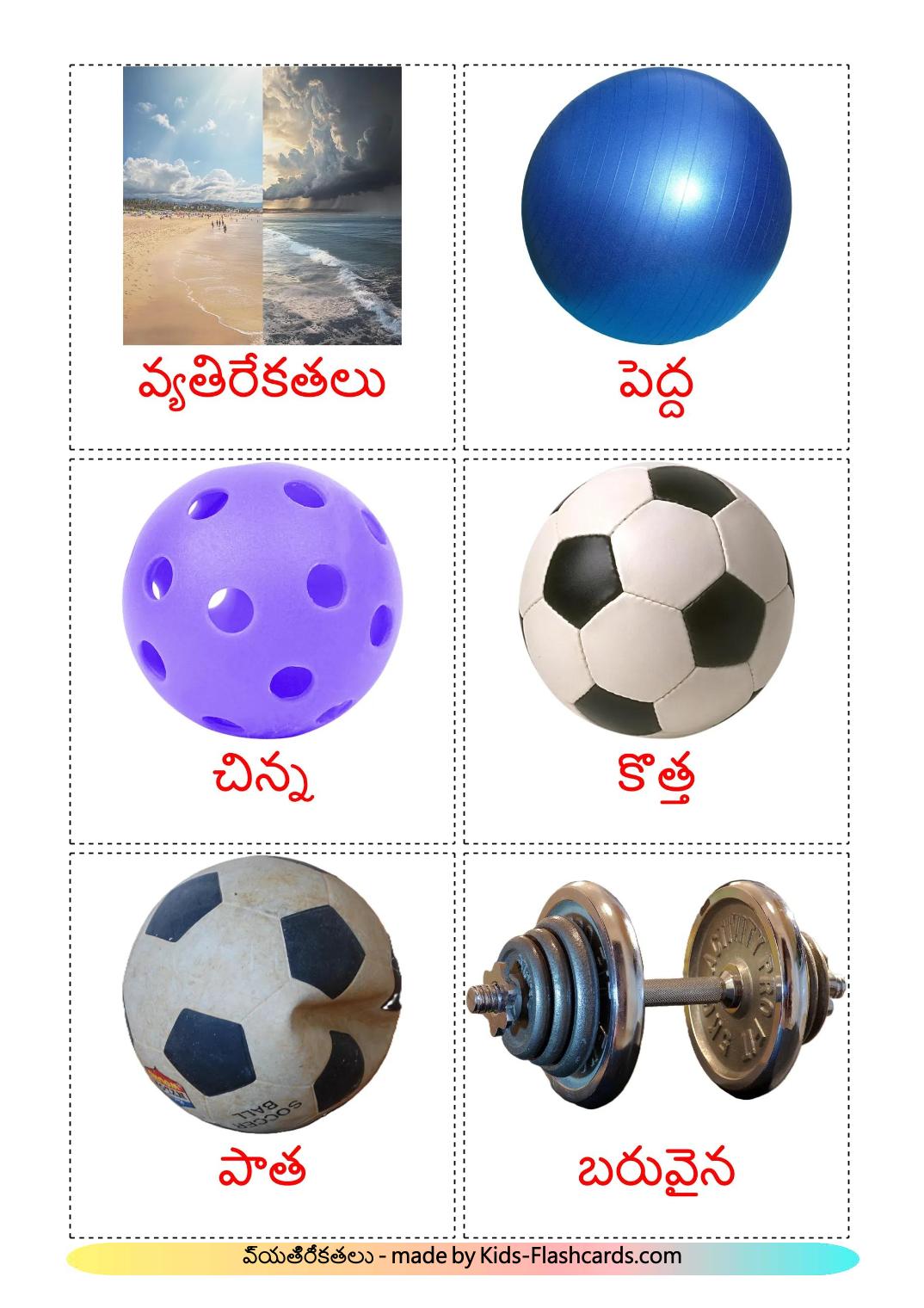 Opposites - 73 Free Printable telugu Flashcards 