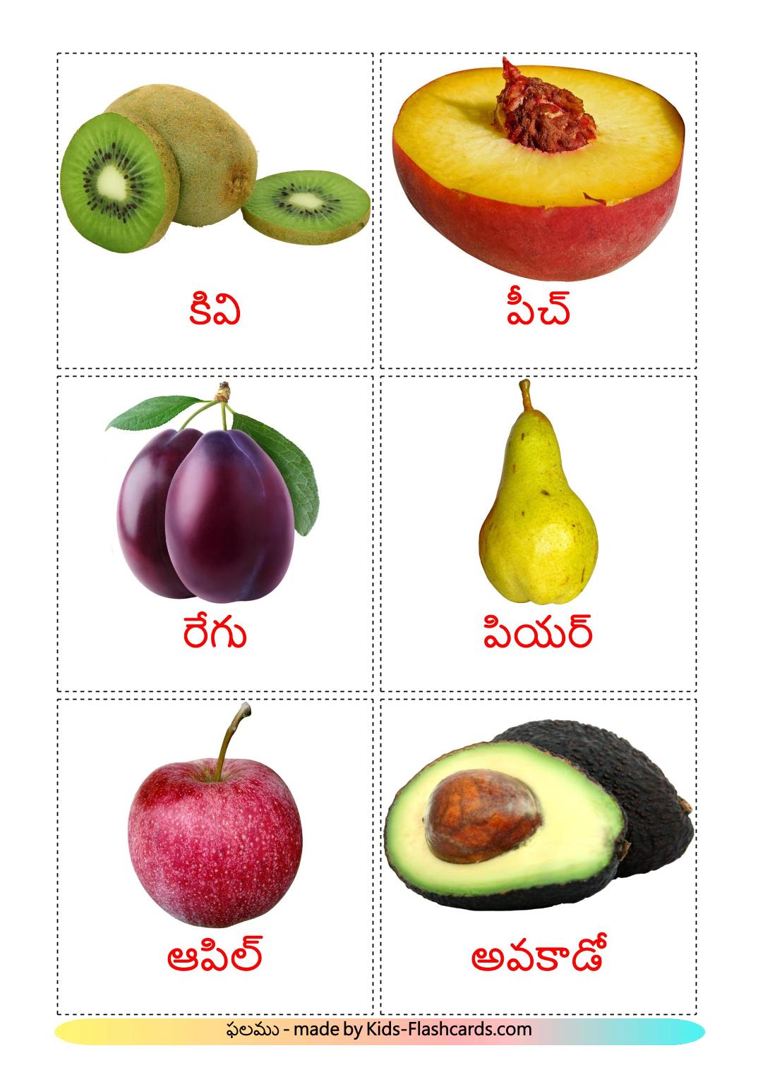 Fruits - 20 Free Printable telugu Flashcards 