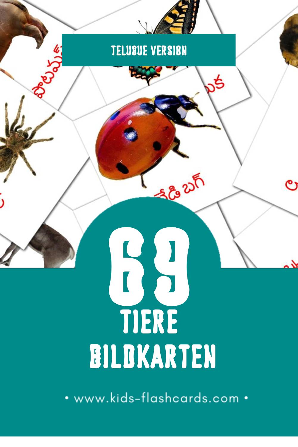 Visual జంతువులు Flashcards für Kleinkinder (69 Karten in Telugu)