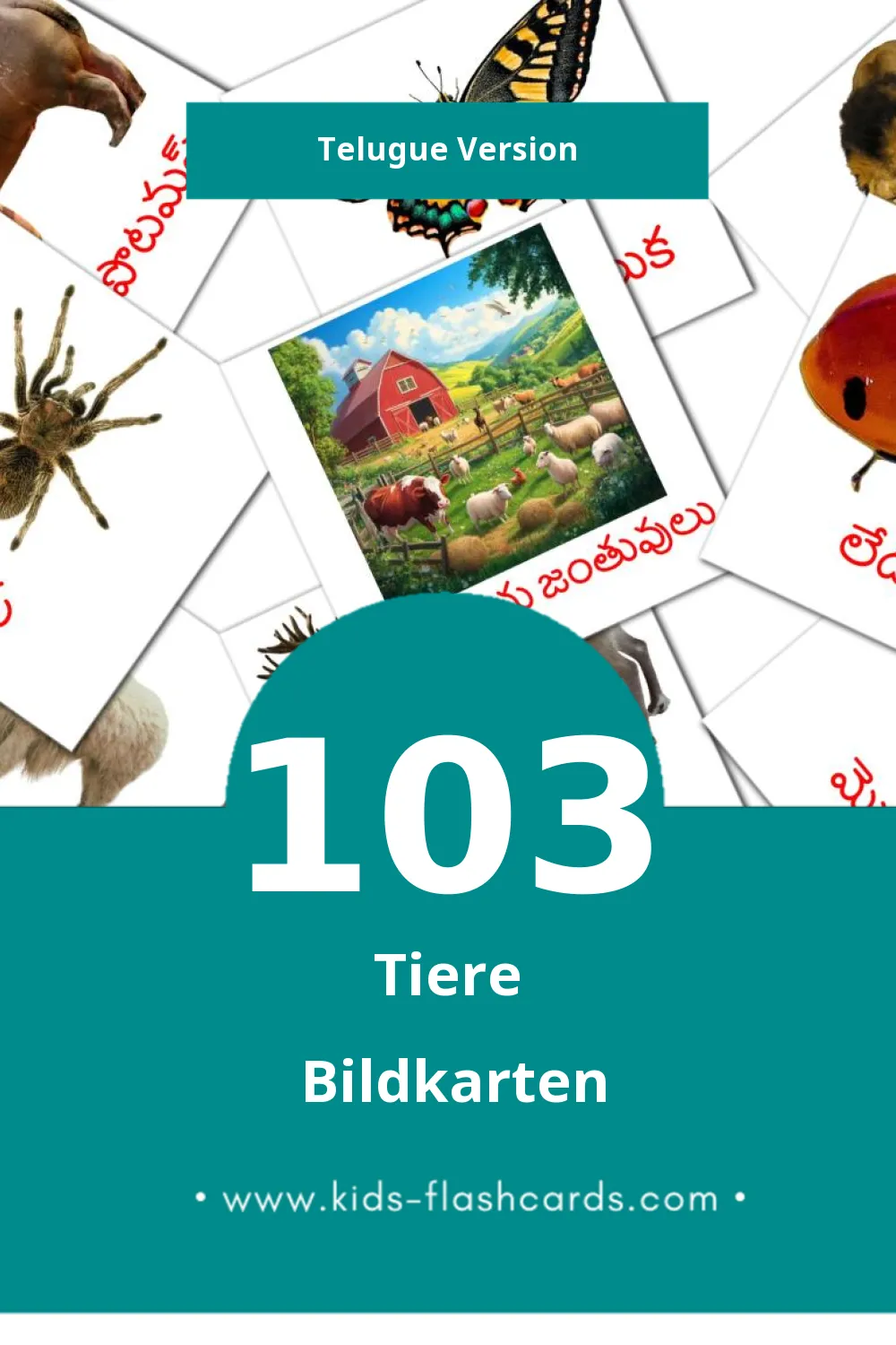 Visual జంతువులు Flashcards für Kleinkinder (103 Karten in Telugu)